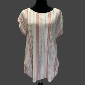CURE. Women's 1XL Striped Slit Grommet Cap Sleeve Blouse Tunic Natural Boho
